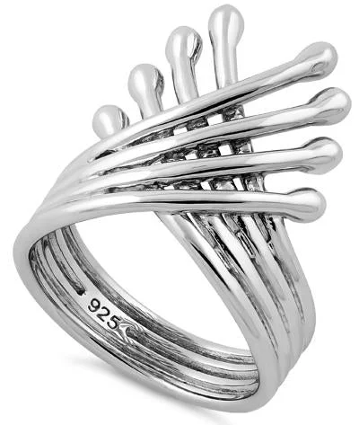 Ladies wedding ring set with diamonds-Sterling Silver Overlapping Wings Ring