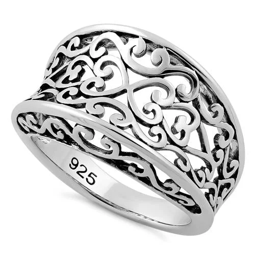 Ladies luxury rose gold ring-Sterling Silver Heart Vines Ring