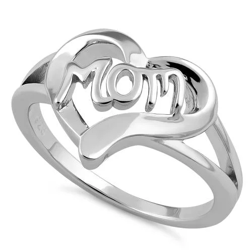 Ladies ruby ring-Sterling Silver Heart Mom Ring