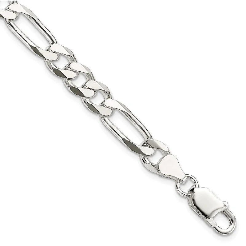 Ladies chunky bracelet-925 Sterling Silver 7.5mm Figaro Chain Bracelet, 8"