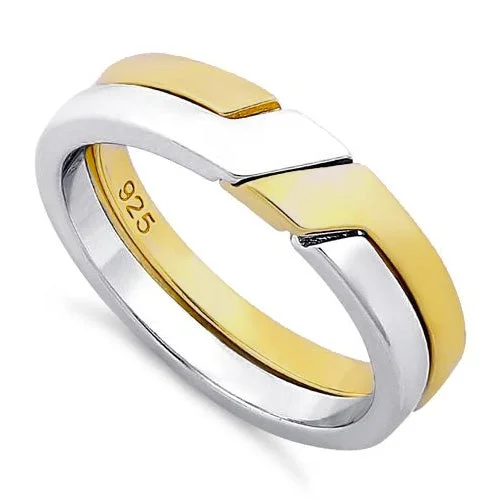 Ladies matching wedding band-Sterling Silver Puzzle Gold Plated Two-Tone Ring