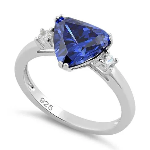 Ladies solitaire ring-Sterling Silver Trillion Cut Tanzanite CZ Ring