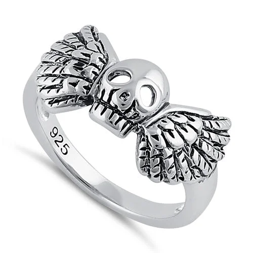 Ladies sapphire wedding band-Sterling Silver Winged Skull Ring