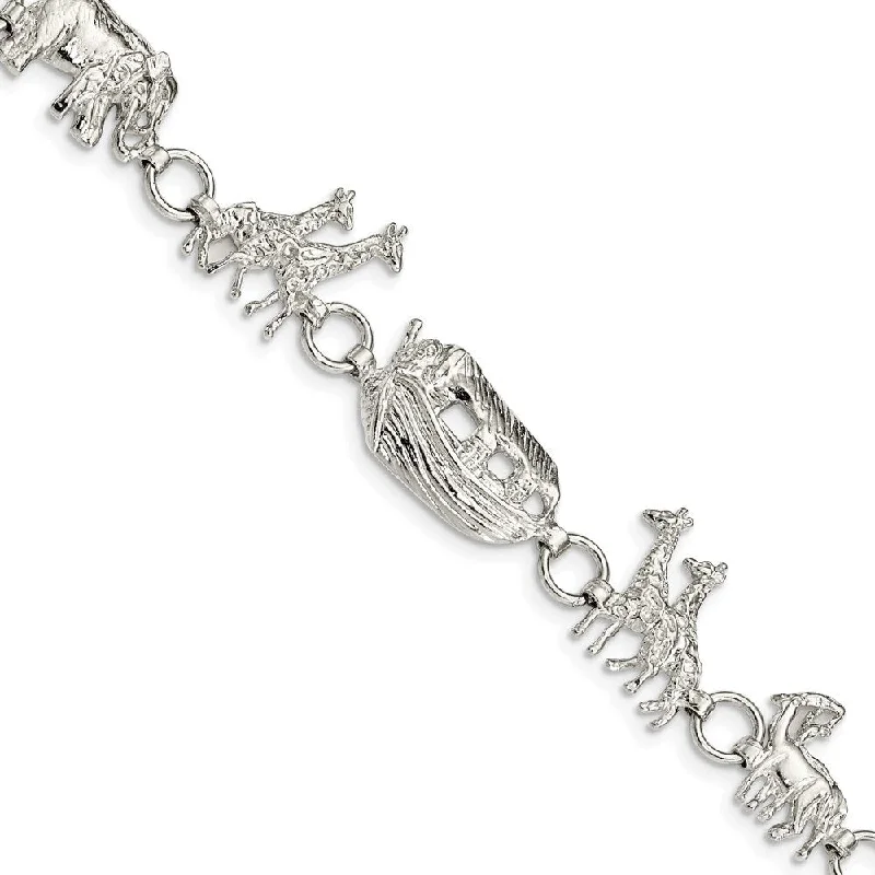 Ladies luxury diamond bracelet-925 Sterling Silver Noah's Ark Bracelet, 7"