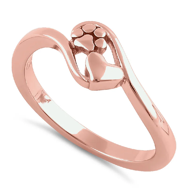 Ladies silver ring-Sterling Silver Rose Gold Plated Paw & Heart Ring