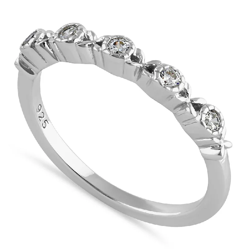 Ladies wedding ring set-Sterling Silver Striking Half Eternity Round Cut Clear CZ Ring