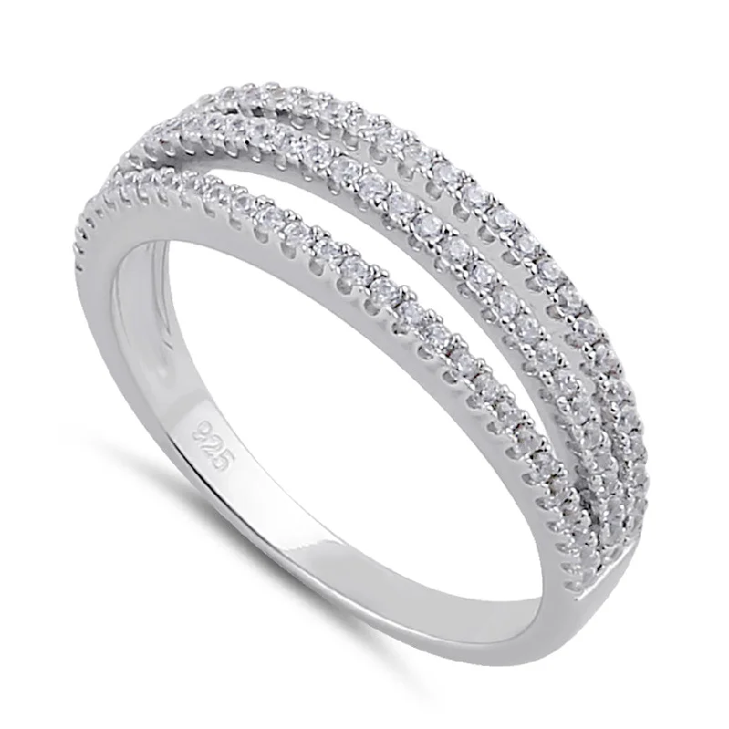 Ladies wedding ring with diamonds-Sterling Silver Clear CZ Triple Layer Ring