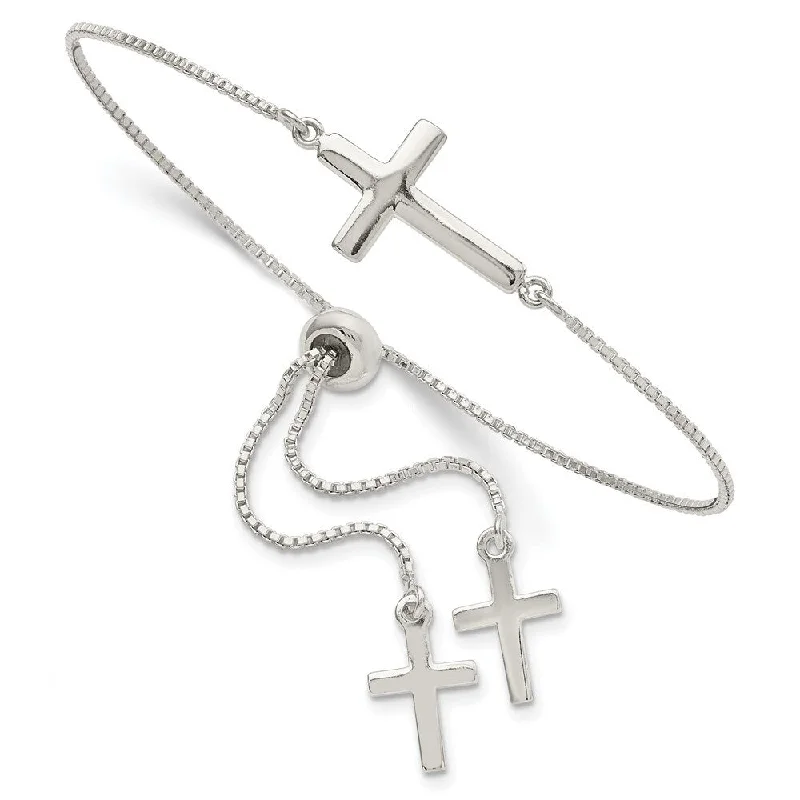 Ladies gemstone bangles-925 Sterling Silver Cross 12.13mm Adjustable Bracelet