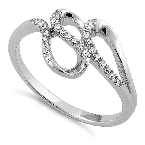 Ladies stacking rings-Sterling Silver Elegant Wave Round Clear CZ Ring