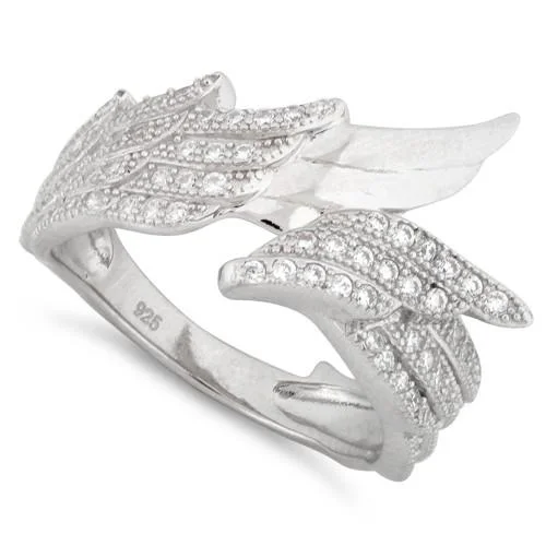 Ladies large diamond ring-Sterling Silver Wings Pave CZ Ring