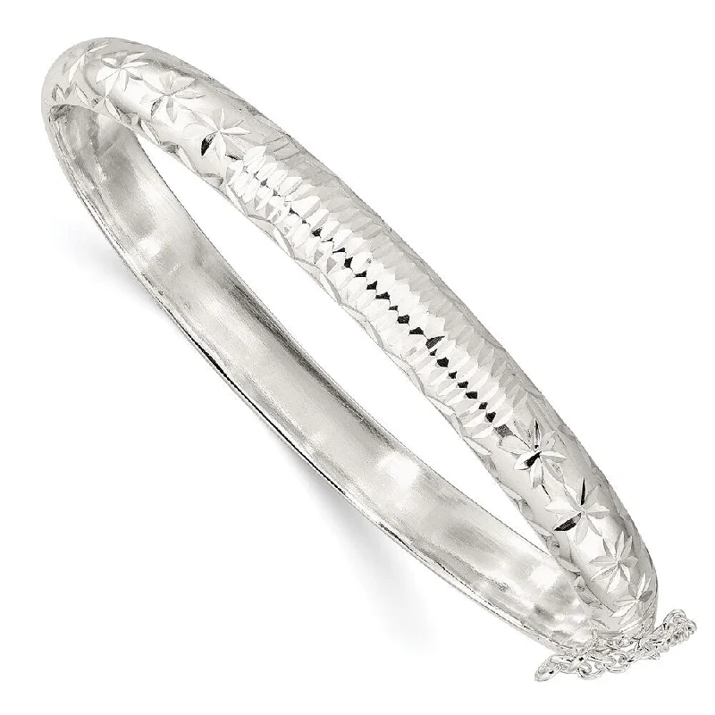 Ladies cuff bangles-925 Sterling Silver and Diamond Cut Hinged Bangle Bracelet (9.1grm)