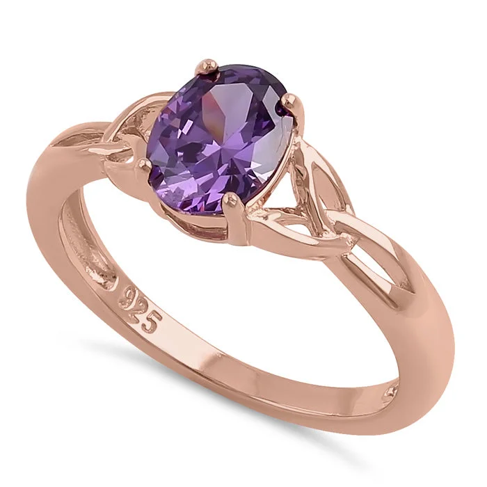 Ladies infinity ring-Sterling Silver Rose Gold Plated Charmed Oval Amethyst CZ Ring