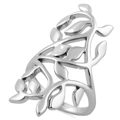 Ladies custom gold ring-Sterling Silver Extravagant Leaves Ring