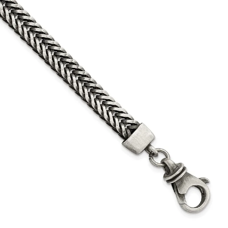 Ladies silver bracelet-925 Sterling Silver Brushed Antiqued Wheat Chain Bracelet, 8.5" (W-6.55mm)