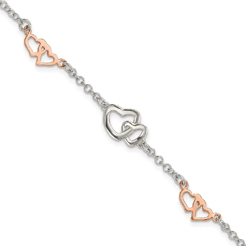 Ladies wedding bracelet-925 Sterling Silver Rose Gold-plated Heart Bracelet, 7.5"