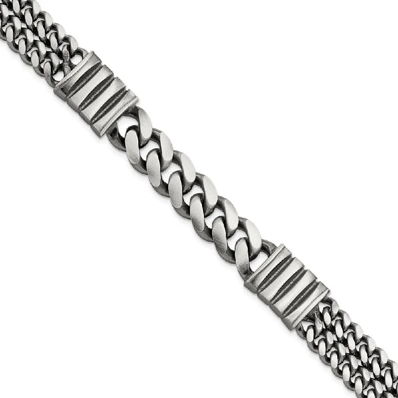 Ladies trendy bracelet-925 Sterling Silver Mens Antiqued Brush Double Curb Bracelet, 8.5" (W-13.25mm)