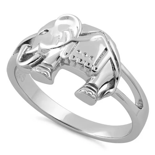 Ladies round diamond ring-Sterling Silver Elephant Ring