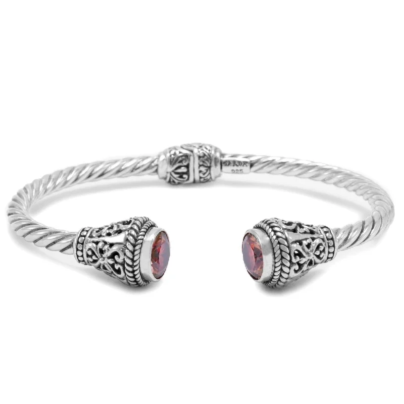 Ladies silver bangles-Sterling Silver Janyl Adair Red Velvet Mystic Moissanite Oval Tip-To-Tip Cable Bracelet With Retention Hinge™