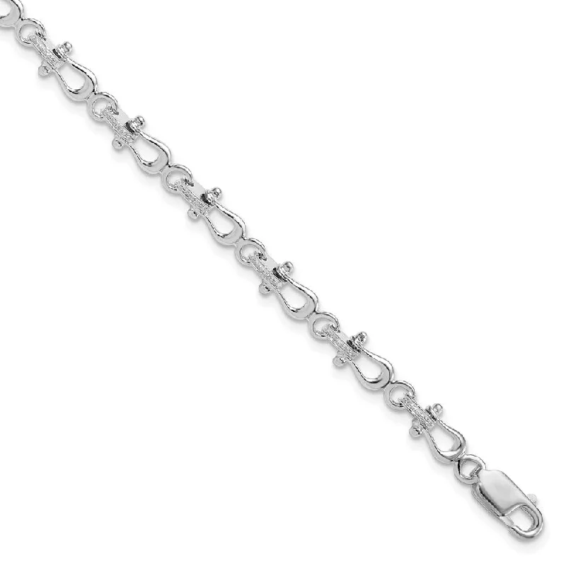 Ladies handmade bracelet-925 Sterling Silver Mariners Shackle Link Bracelet, 7.75" (W-5.46mm)