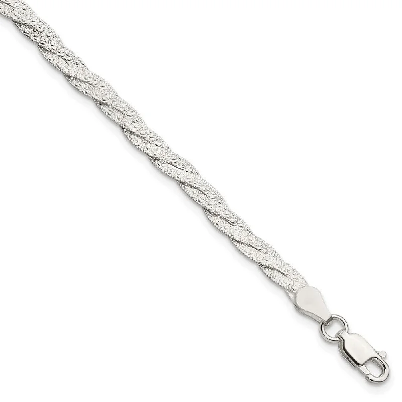 Ladies unique bracelet-925 Sterling Silver Fancy Textured Reversible Braided Bracelet, 7.5"