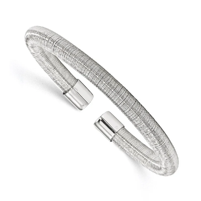 Ladies crystal charm bracelet-925 Sterling Silver Rhodium-plated Cuff Bangle Bracelet, 6.5"