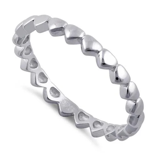 Ladies vintage-inspired ring-Sterling Silver Tiny Hearts Eternity Ring