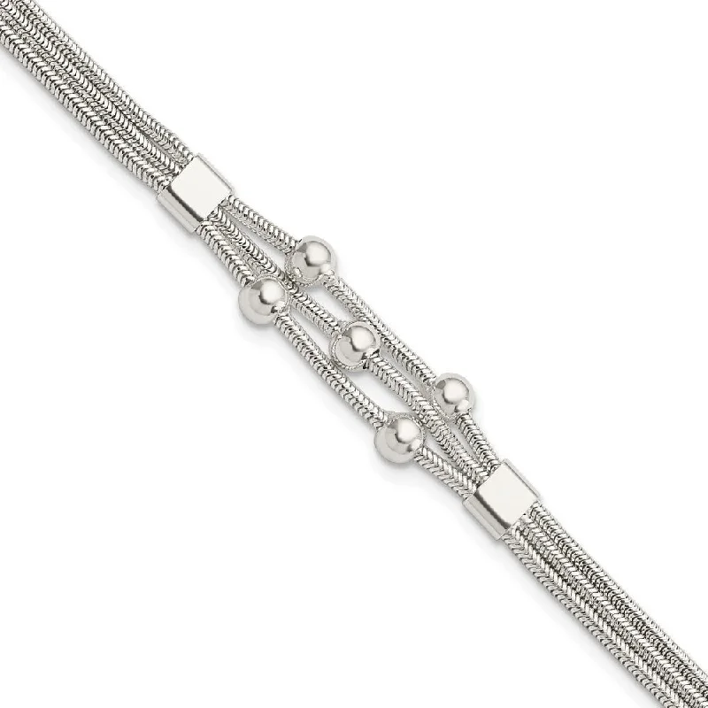 Ladies unique bracelet-925 Sterling Silver Beaded 3-strand Bracelet, 8.25" w/1in Extender