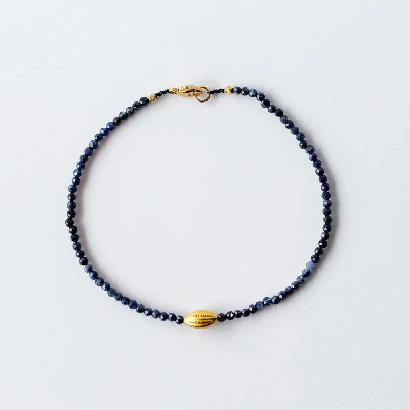 Ladies gold bracelet-Margaret Solow | Sapphire Beaded Bracelet with Gold Bead