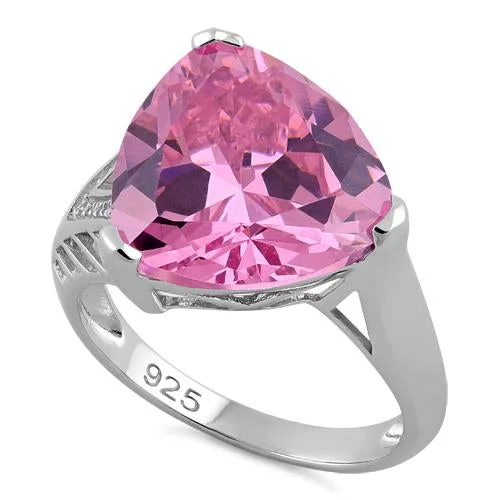 Ladies sapphire and diamond ring-Sterling Silver Extravagant Trillion Pink CZ Ring