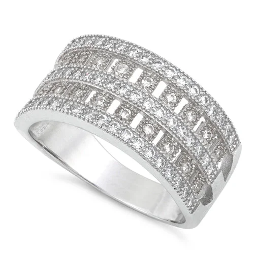 Ladies solitaire engagement ring-Sterling Silver Elegant Pave CZ Ring