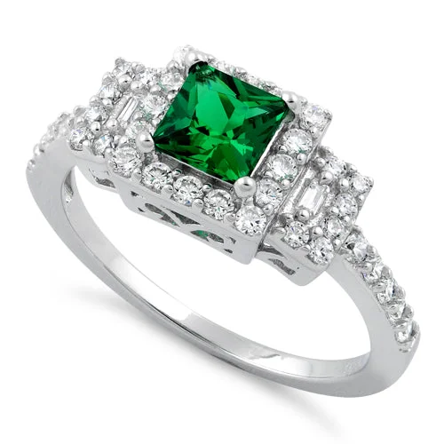 Ladies engagement ring-Sterling Silver Square Emerald CZ Cushion Ring