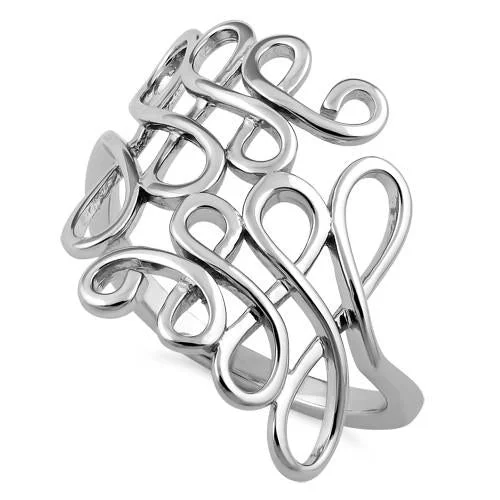 Ladies diamond stackable rings-Sterling Silver Scribble Abstract Ring