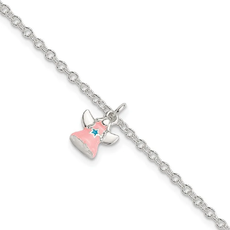 Ladies luxury diamond bracelet-925 Sterling Silver Pink Enamel Angel Kid's Bracelet, 5.5" w/1.5in Extender