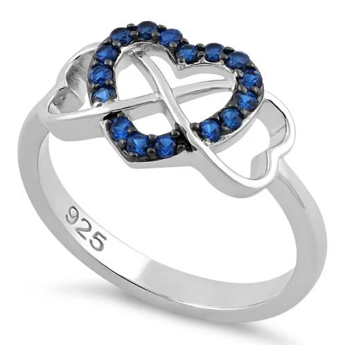 Ladies gold ring-Sterling Silver Infinity Heart Blue Spinel CZ Ring