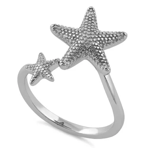 Ladies fashion statement ring-Sterling Silver Two Starfish Ring