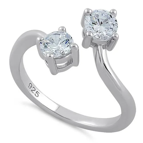 Ladies modern ring-Sterling Silver Dual Round Cut Clear CZ Ring