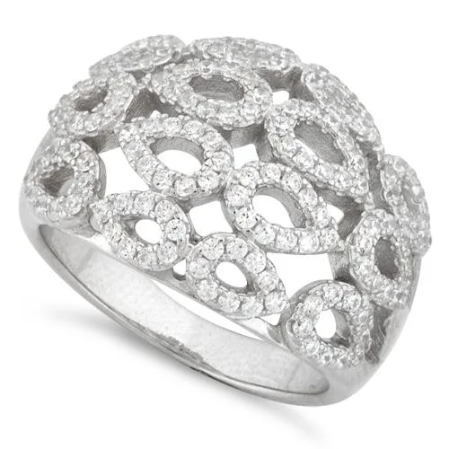 Ladies ruby ring-Sterling Silver Drops Pave CZ Ring