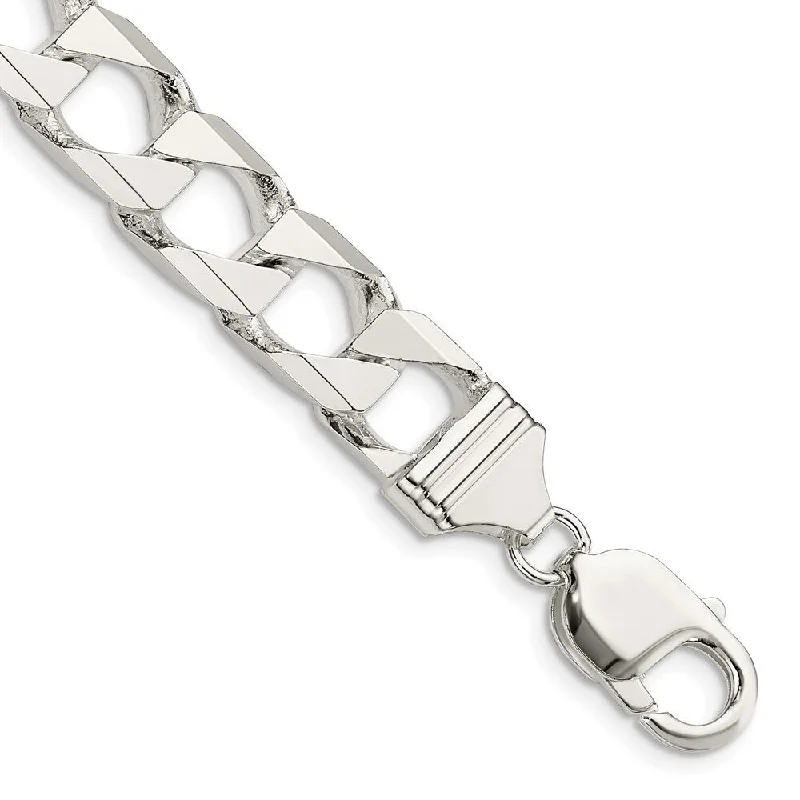 Ladies silver cuff bracelet-925 Sterling Silver 10.3mm Flat Open Curb Chain Bracelet, 8"