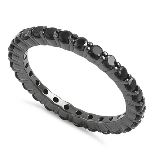 Ladies modern gold ring-Sterling Silver Black Rhodium Eternity Black CZ Ring