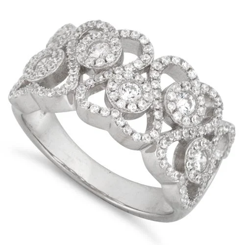 Ladies twist design ring-Sterling Silver Hearts Pave CZ Ring