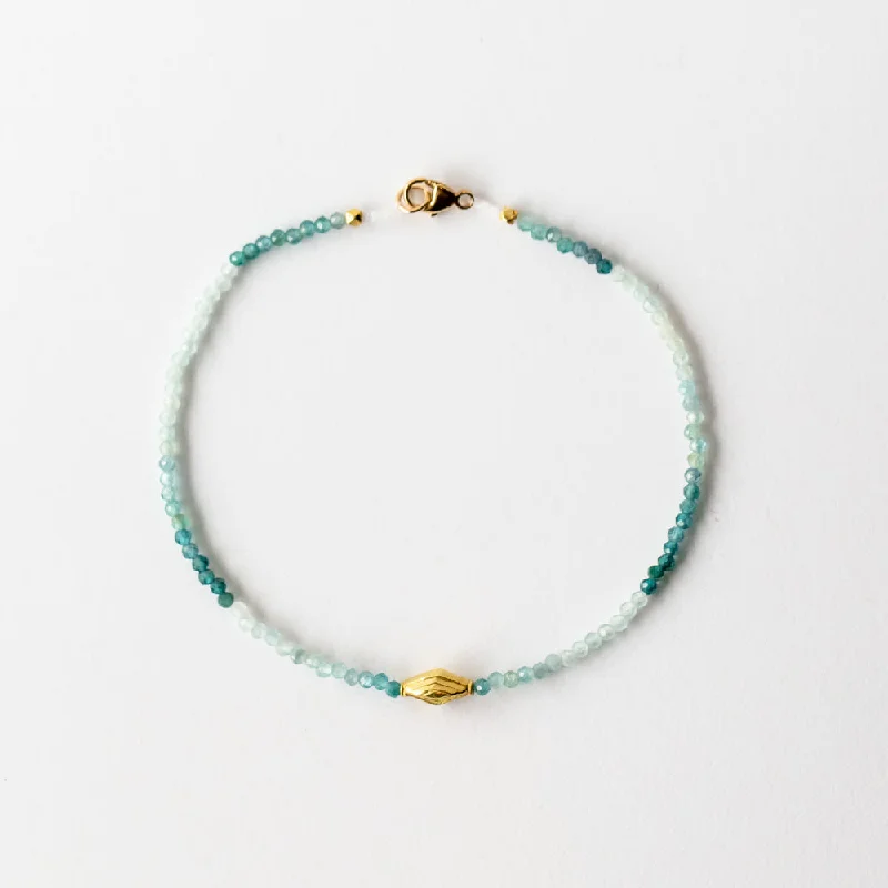 Ladies thick bangle bracelet-Margaret Solow | Grandidierite Beaded Bracelet with Gold Bead