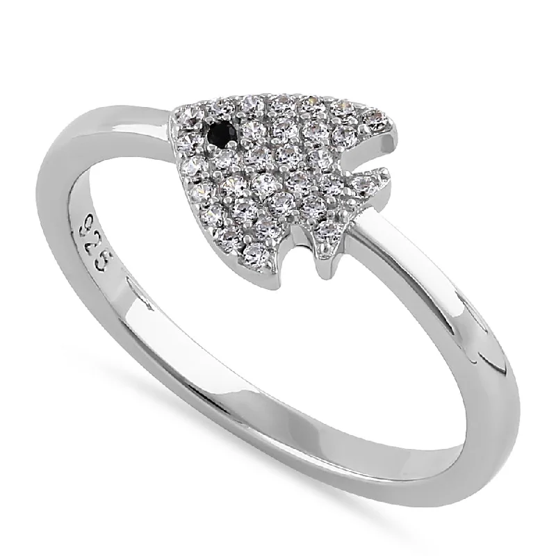 Ladies silver band ring-Sterling Silver CZ Fish Ring