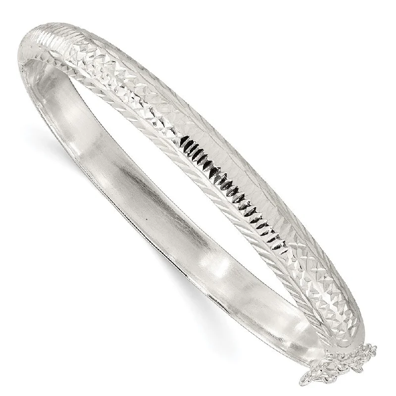 Ladies braided bracelet-925 Sterling Silver and Diamond Cut Hinged Bangle Bracelet, 7.25" (W-7.25mm)