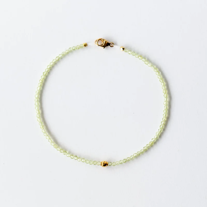 Ladies pearl charm bracelet-Margaret Solow | Peridot Beaded Bracelet with Gold Bead