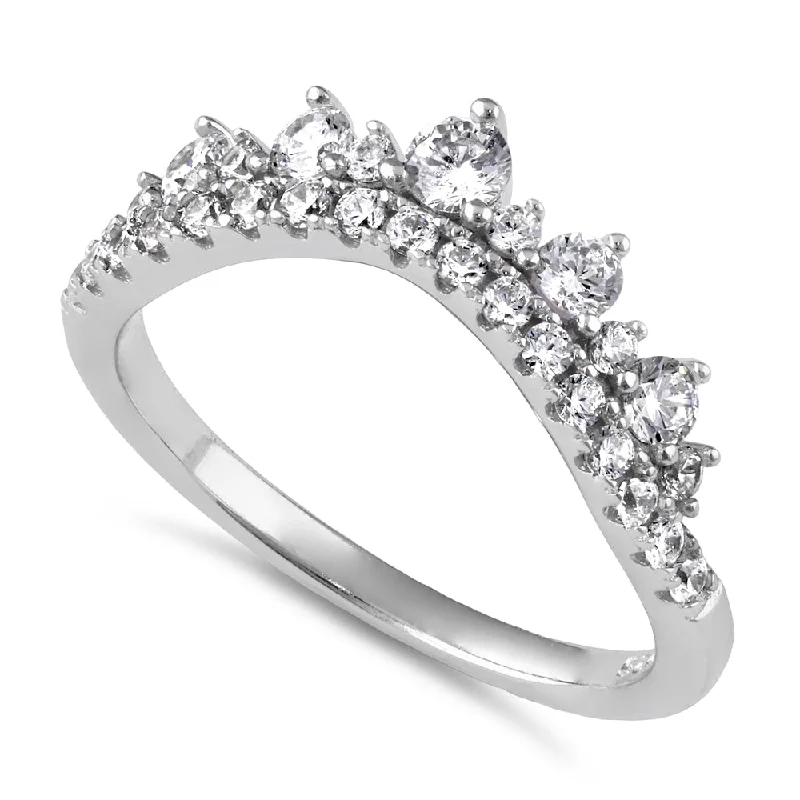 Ladies custom design ring-Sterling Silver Princess Crown CZ Ring