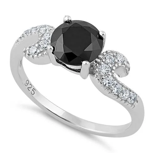 Ladies antique style ring-Sterling Silver Round Black CZ Ring