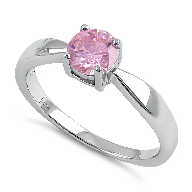 Ladies opal ring-Sterling Silver 6mm Round Pink CZ Ring