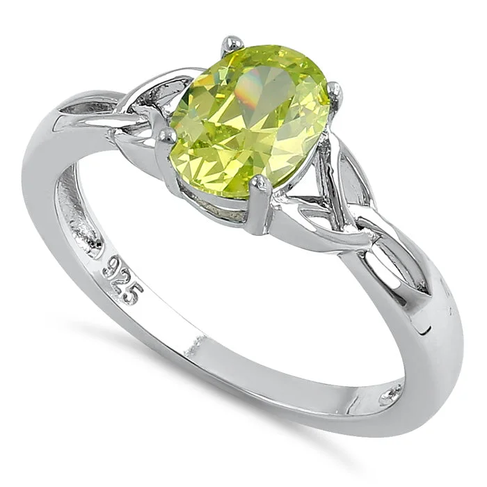 Ladies emerald cut ring-Sterling Silver Charmed Oval Apple Green CZ Ring