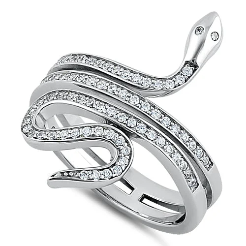 Ladies antique style ring-Sterling Silver Clear Eyed Snake CZ Ring