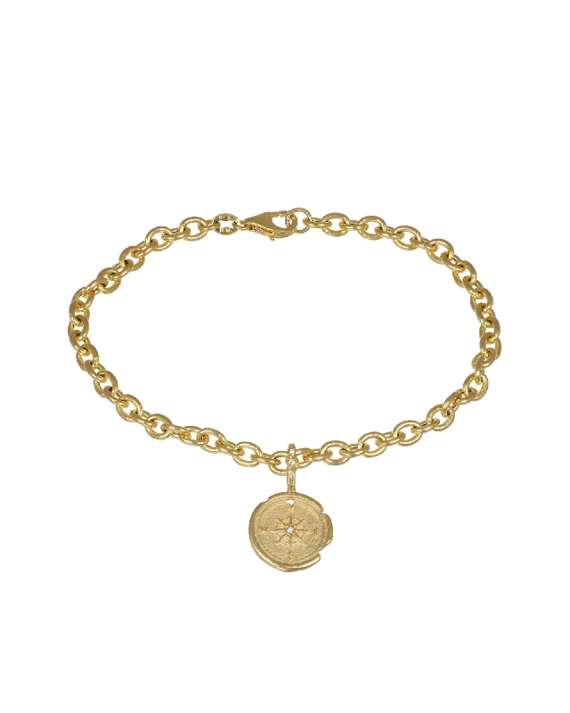 Ladies solid gold bracelet-Compass Charm bracelet